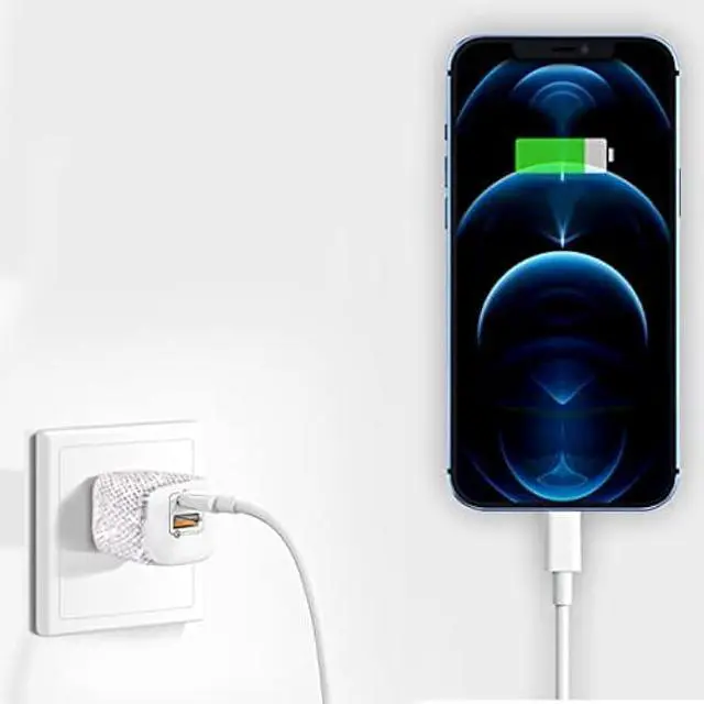 Alt view image 6 of 6 - USB C Wall Charger 20W Bling PD & QC 3.0 2 Port Charger with 20W Mini USB-C Power Adapter Compatible with iPhone iPad AirPods Samsung Galaxy and More