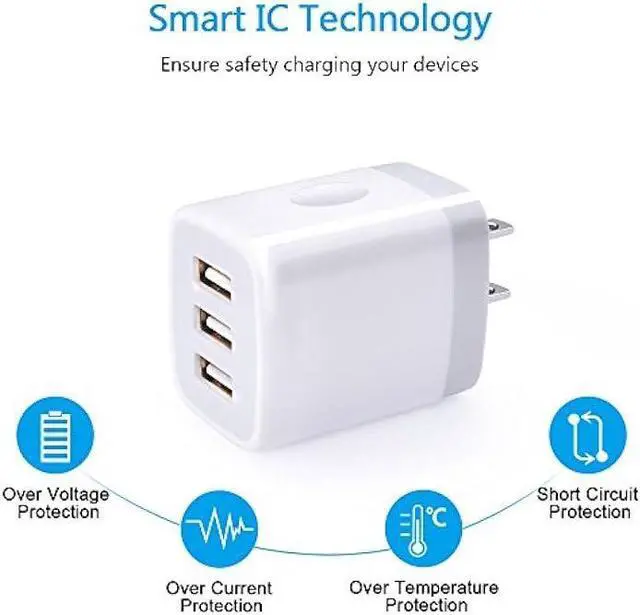 Alt view image 2 of 7 - USB Wall Charger, Hootek 2Pack Wall Plug 3-Port USB Charging Station 3.1A Power Adapter Multi Port Quick Charger Block Cube for iPhone 15 14 13 12 11 Pro XS MAX 8 Plus,iPad,Samsung Galaxy S23 S22 S21