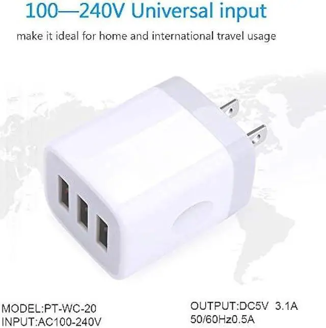 Alt view image 4 of 7 - USB Wall Charger, Hootek 2Pack Wall Plug 3-Port USB Charging Station 3.1A Power Adapter Multi Port Quick Charger Block Cube for iPhone 15 14 13 12 11 Pro XS MAX 8 Plus,iPad,Samsung Galaxy S23 S22 S21