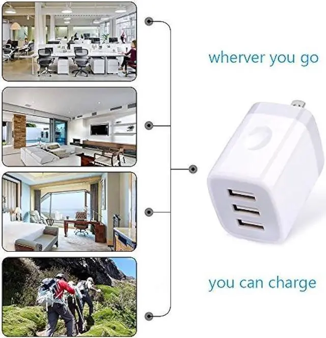 Alt view image 6 of 7 - USB Wall Charger, Hootek 2Pack Wall Plug 3-Port USB Charging Station 3.1A Power Adapter Multi Port Quick Charger Block Cube for iPhone 15 14 13 12 11 Pro XS MAX 8 Plus,iPad,Samsung Galaxy S23 S22 S21