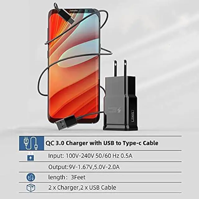 Alt view image 5 of 7 - USB C Fast Wall Charger Compatible for Samsung Galaxy Adapter Type Android Cell Phone Charging Power Tablet Cable Cord Block Super S8 S9 S10 S20 S21 Ultra A21s Note8 Plus A31 Adaptive LG Port Box
