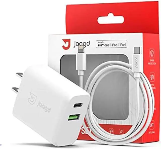 Main image of Jaagd 20W Apple MFi Certified iPhone and iPad Charger, USB C and USB Dual Wall Charger Set with Type-C Lightning Cable Compatible with iPhone 14/13/13 Pro/13 Pro max/iPhone 12/12 Pro max/X and More