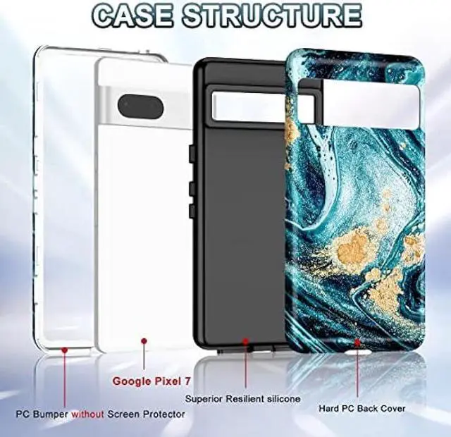 Alt view image 2 of 6 - Btscase for Google Pixel 7 Case, Marble Pattern 3 in 1 Heavy Duty Shockproof Full Body Rugged Hard PC+Soft Silicone Drop Protective Women Girl Phone Covers for Google Pixel 7 (2022), Ocean