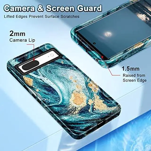 Alt view image 4 of 6 - Btscase for Google Pixel 7 Case, Marble Pattern 3 in 1 Heavy Duty Shockproof Full Body Rugged Hard PC+Soft Silicone Drop Protective Women Girl Phone Covers for Google Pixel 7 (2022), Ocean