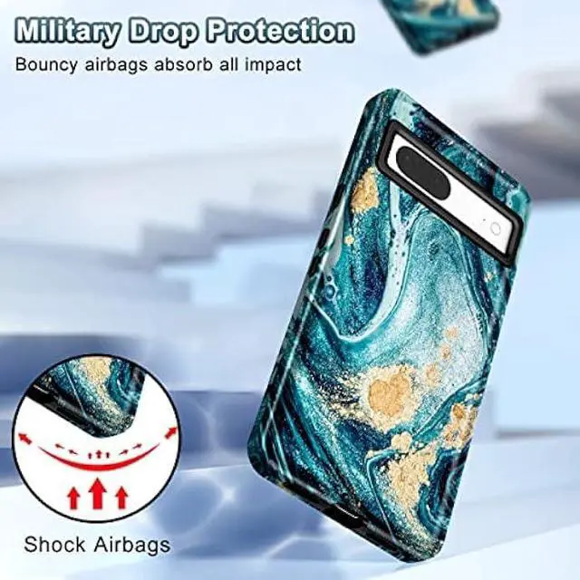 Alt view image 5 of 6 - Btscase for Google Pixel 7 Case, Marble Pattern 3 in 1 Heavy Duty Shockproof Full Body Rugged Hard PC+Soft Silicone Drop Protective Women Girl Phone Covers for Google Pixel 7 (2022), Ocean
