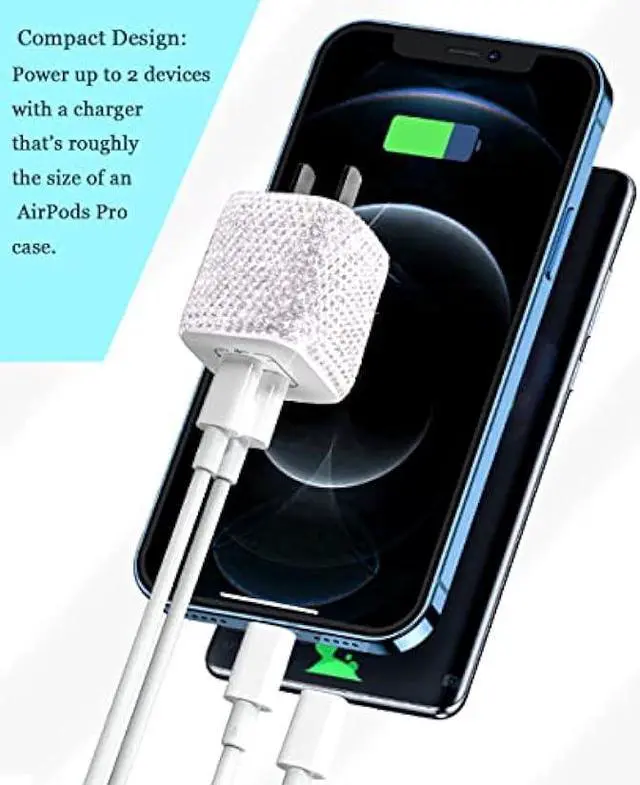 Alt view image 3 of 6 - USB C Wall Charger 20W Bling PD & QC 3.0 2 Port Charger with 20W Mini USB-C Power Adapter Compatible with iPhone iPad AirPods Samsung Galaxy and More