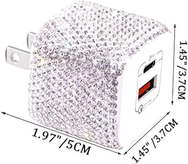Alt view image 4 of 6 - USB C Wall Charger 20W Bling PD & QC 3.0 2 Port Charger with 20W Mini USB-C Power Adapter Compatible with iPhone iPad AirPods Samsung Galaxy and More