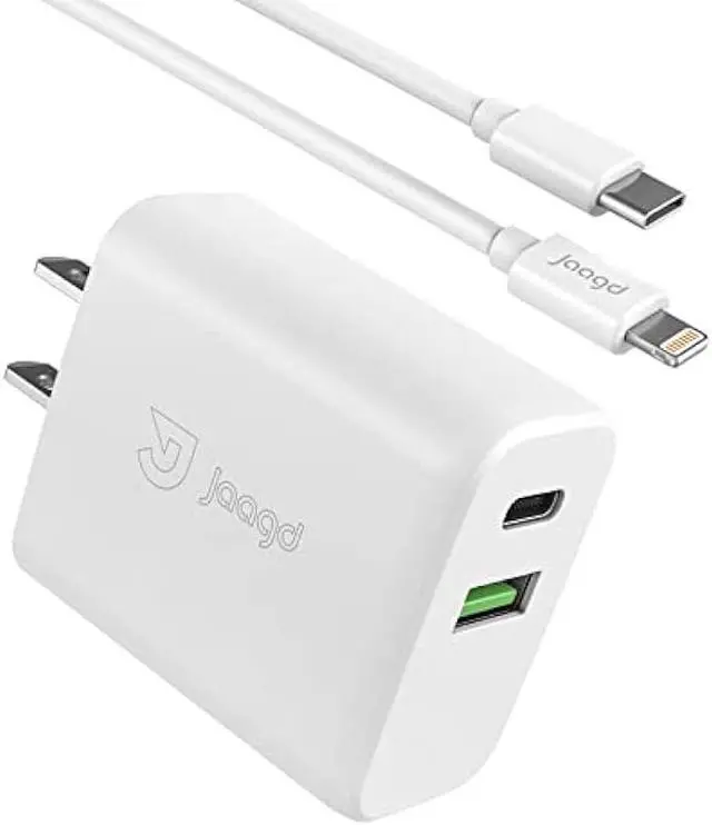 Alt view image 2 of 7 - Jaagd 20W Apple MFi Certified iPhone and iPad Charger, USB C and USB Dual Wall Charger Set with Type-C Lightning Cable Compatible with iPhone 14/13/13 Pro/13 Pro max/iPhone 12/12 Pro max/X and More