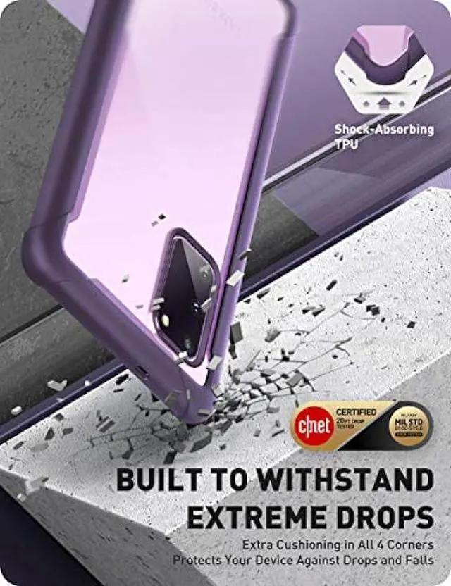 Alt view image 5 of 6 - i-Blason Ares Series Designed for Samsung Galaxy S20 FE 5G Case (2020 Release), Dual Layer Rugged Clear Bumper Case with Built-in Screen Protector (Purple)