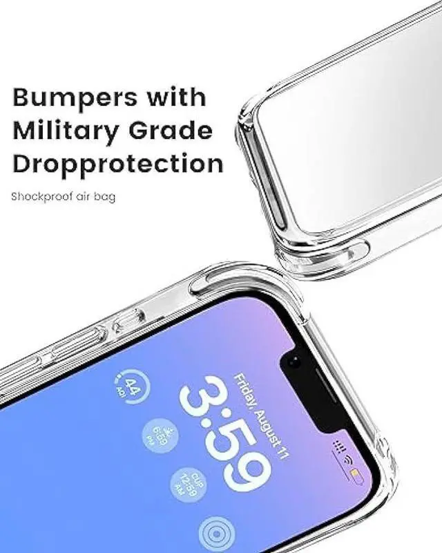 Alt view image 3 of 6 - Mkeke for iPhone 15 Case Clear, [Not Yellowing] [Military Grade Protection] Slim Shockproof Phone Cases for iPhone 15 2023