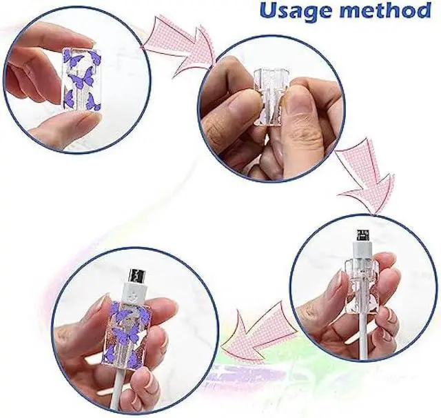 Alt view image 6 of 6 - Glitter Cable Protector for iPhone Type-c Charger,Cute Bling Butterflies Pattern 4 PCS Set Cable Phone Protector for Women Girls,Charging Cord Protector,Cable Chomper,Cord Saver