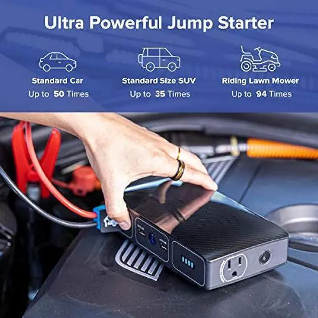 Alt view image 2 of 5 - HALO Bolt Wireless Laptop Power Bank - 44400 mWh Portable Phone Laptop Charger Car Jump Starter with AC Outlet and Car Charger, Blue Graphite