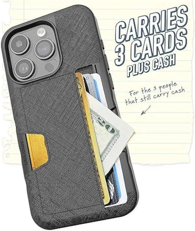 Alt view image 2 of 6 - Smartish iPhone 15 Pro Wallet Case - Wallet Slayer Vol. 2 [Slim + Protective] Credit Card Holder with Kickstand - Black Tie Affair