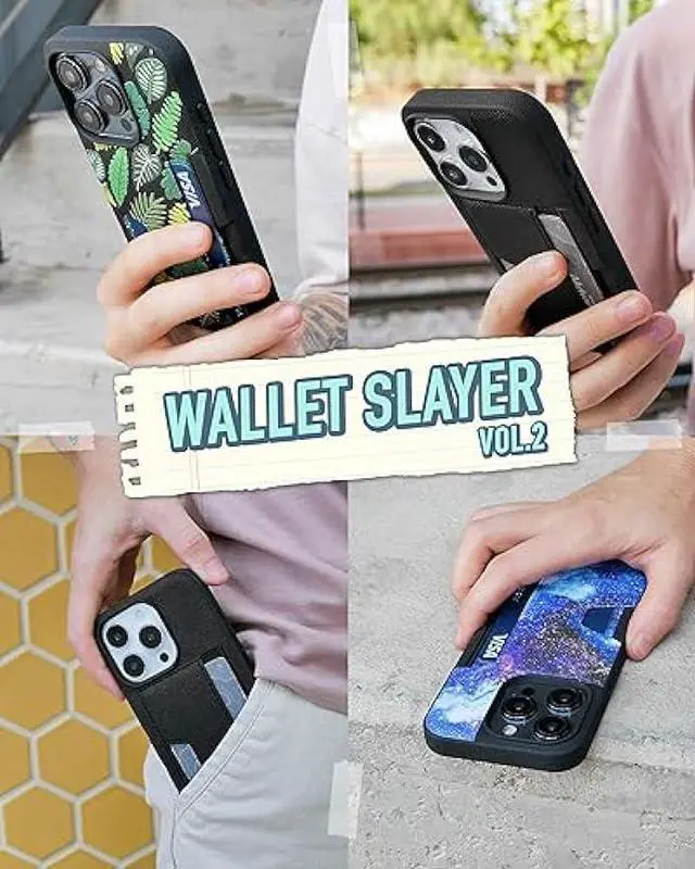 Alt view image 6 of 6 - Smartish iPhone 15 Pro Wallet Case - Wallet Slayer Vol. 2 [Slim + Protective] Credit Card Holder with Kickstand - Black Tie Affair