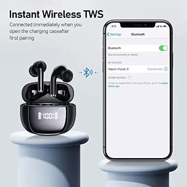 Alt view image 4 of 6 - CALCINI Wireless Earbuds for iPhone Bluetooth Headphones 5.3 with LED Power Display Charging Case, True Wireless Earphones, IP67 Waterproof Mic Headset TWS Stereo Sound for Sport Workout Android iOS