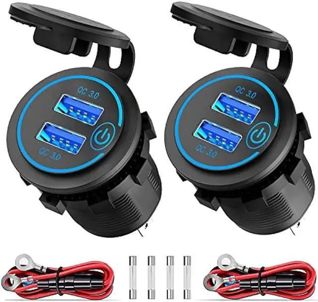 Main image of [2 Pack] 12V USB Outlet, Quick Charge 3.0 Dual USB Power Outlet with Touch Switch, Waterproof 12V/24V Fast Charge USB Charger Socket DIY Kit for Car Boat Marine Bus Truck Golf Cart RV Motorcycle, etc.
