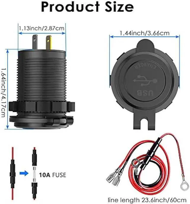 Alt view image 7 of 7 - [2 Pack] 12V USB Outlet, Quick Charge 3.0 Dual USB Power Outlet with Touch Switch, Waterproof 12V/24V Fast Charge USB Charger Socket DIY Kit for Car Boat Marine Bus Truck Golf Cart RV Motorcycle, etc.