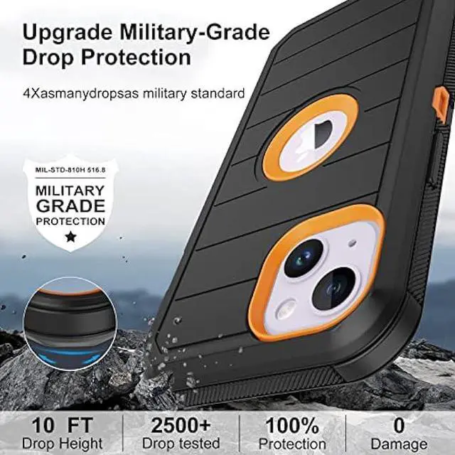 Alt view image 4 of 7 - Annymall for iPhone 14 Case with 2 Screen Protector,Full Body Shockproof Drop Protection Dust Proof Heavy Duty 3-Layer Rugged Durable Military Grade Cover for Apple iPhone 14 6.1 (Black/Oranger)