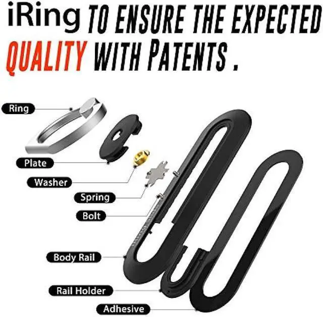 Alt view image 2 of 6 - iRing Slide, Made in Korea, Wireless Charging Compatible. Simply Slide The Ring Down to Charge. Includes Hook Mount for Car Cradle or Wall. AAUXX Original Ring Grip Finger Holder Stand (Black)
