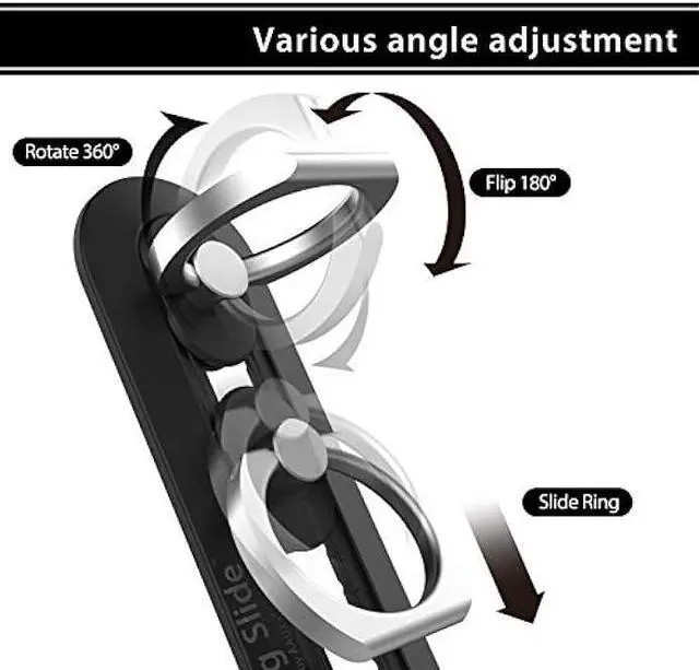 Alt view image 3 of 6 - iRing Slide, Made in Korea, Wireless Charging Compatible. Simply Slide The Ring Down to Charge. Includes Hook Mount for Car Cradle or Wall. AAUXX Original Ring Grip Finger Holder Stand (Black)