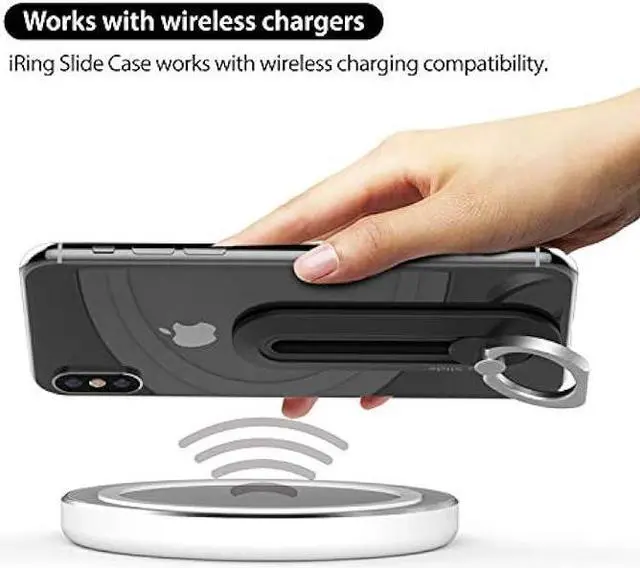 Alt view image 4 of 6 - iRing Slide, Made in Korea, Wireless Charging Compatible. Simply Slide The Ring Down to Charge. Includes Hook Mount for Car Cradle or Wall. AAUXX Original Ring Grip Finger Holder Stand (Black)