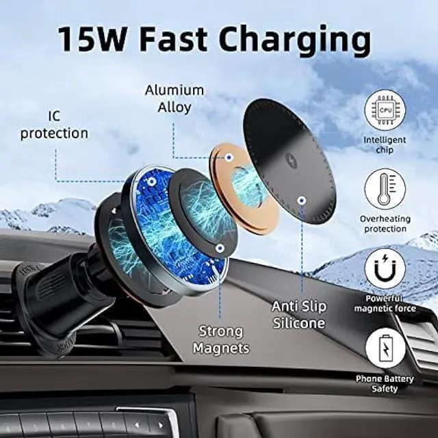 Alt view image 2 of 5 - Magnetic Wireless Car Charger - Lekente MagSafe Car Mount Charger Compatible with iPhone 14/14 Plus /14 Pro Max /13/12 Pro Max Mini | 15W Fast Charging Auto Alignment Car Air Vent Phone Holder