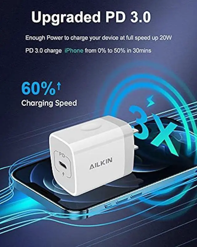 Alt view image 2 of 7 - USB C Charger Block, 20W PD Wall Charger C Type Fast Charging Station Power Adapter USB Plug Brick Cube Box for iPhone 15 14 13 Pro Max 13 Mini 12 Pro Max SE 11 XR XS USBC Outlet Typec Port Connector
