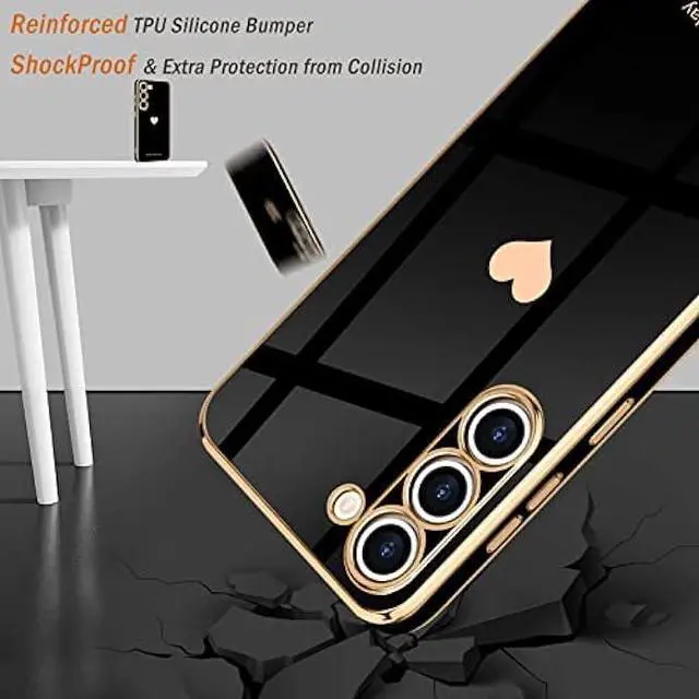 Alt view image 5 of 5 - Teageo for Samsung Galaxy S23 Case for Women Girl Cute Love-Heart Luxury Bling Soft Back Cover Raised Full Camera Protection Bumper Silicone Shockproof Phone Case for Galaxy S23 5G, Black