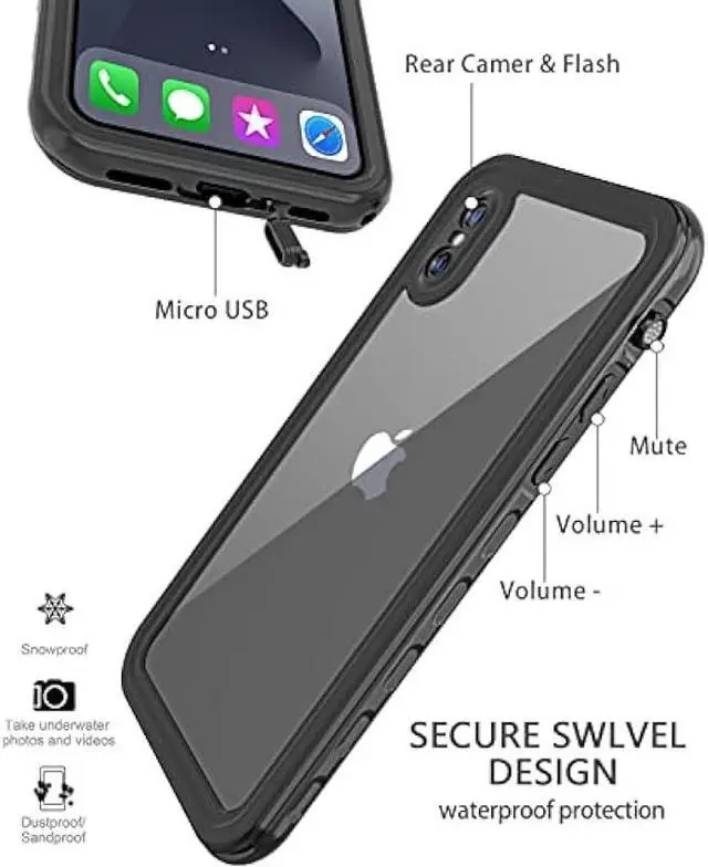 Alt view image 2 of 7 - LOVE BEIDI iPhone X/Xs Waterproof case Life Snowproof Dirtproof Shockproof Cover for iPhone X/Xs 5.8 (Black)