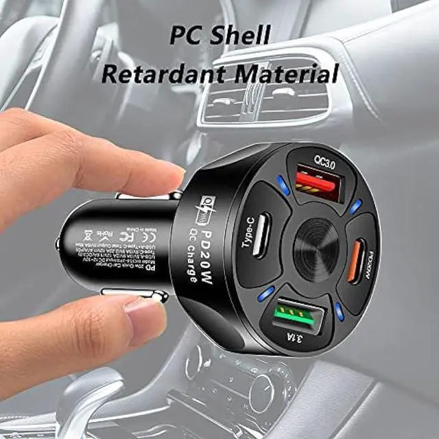 Alt view image 5 of 7 - 65W 4 Ports Car Fast Charging Charger Cigarette Lighter Adapter,with QC 3.0 15W&PD 20W&Type C Car Phone Charger for iPhone 14 13 12 Pro Max X Xs,S22 S21,iPad & Laptop (Black)