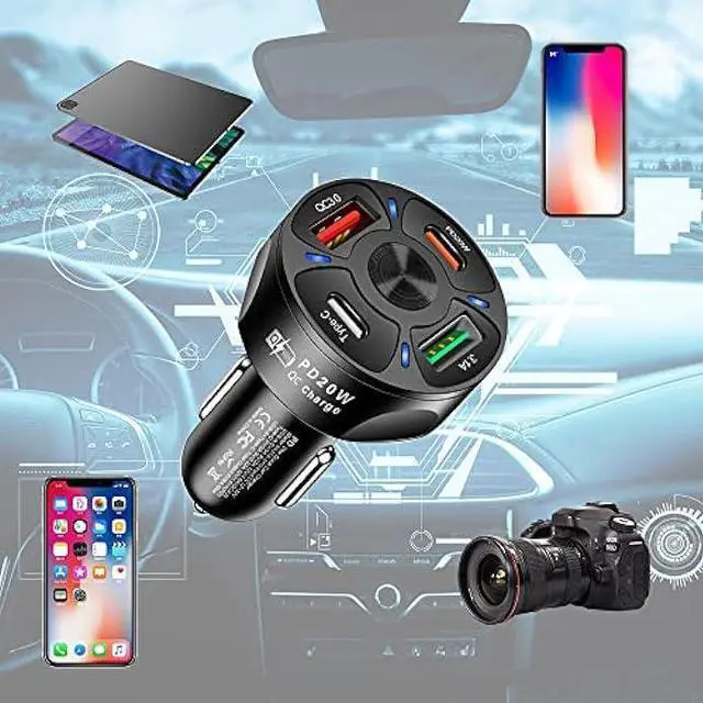 Alt view image 7 of 7 - 65W 4 Ports Car Fast Charging Charger Cigarette Lighter Adapter,with QC 3.0 15W&PD 20W&Type C Car Phone Charger for iPhone 14 13 12 Pro Max X Xs,S22 S21,iPad & Laptop (Black)