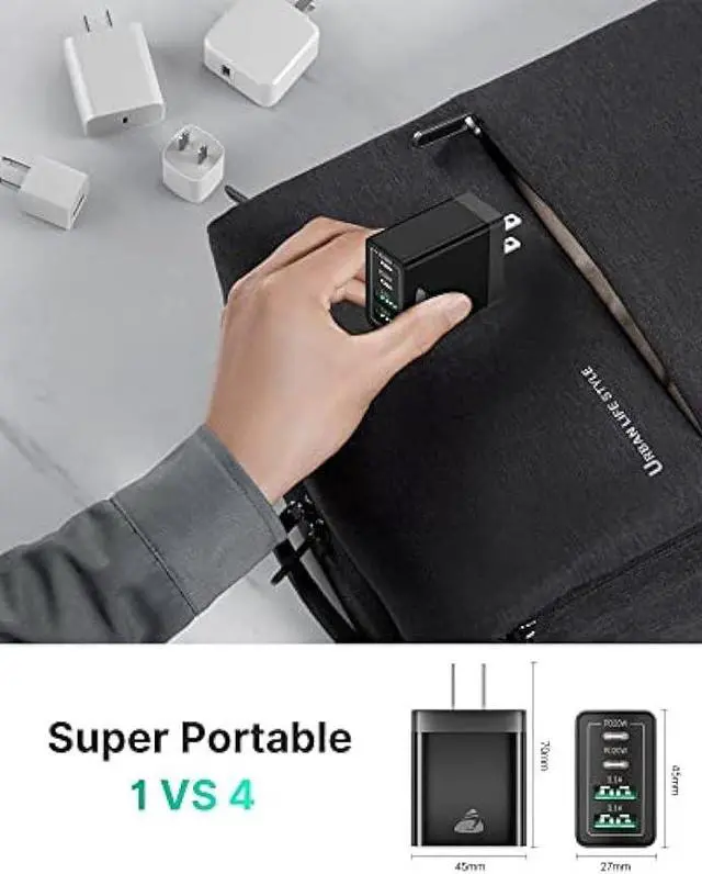 Alt view image 6 of 6 - USB C Charger Block, 40W USB C Wall Charger PD+QC 3.0 Double Port Power Adapter, 4-Port Multiport Fast Charging Block Plug for iPhone 15 Plus 14 13 12 11 Pro Max XS XR X 8 7 6 SE, iPad, Samsung, Moto