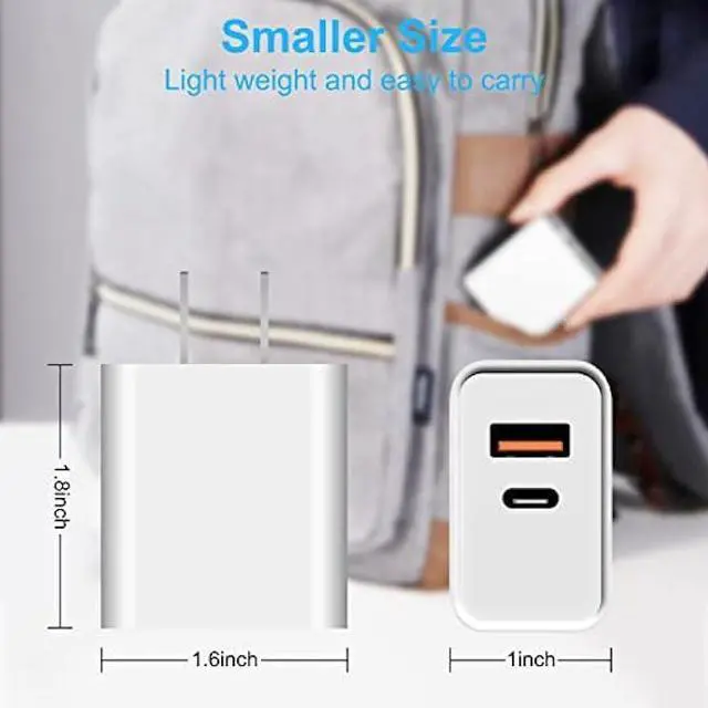 Alt view image 7 of 7 - USB C Wall Charger Block, 3 Pack 20W Dual Port Fast Charger, QC+PD 3.0 Plug Adapter Compatible with iPhone 15 14 13 12 11 Pro Max XR XS X 8 Samsung Galaxy and Android Phone