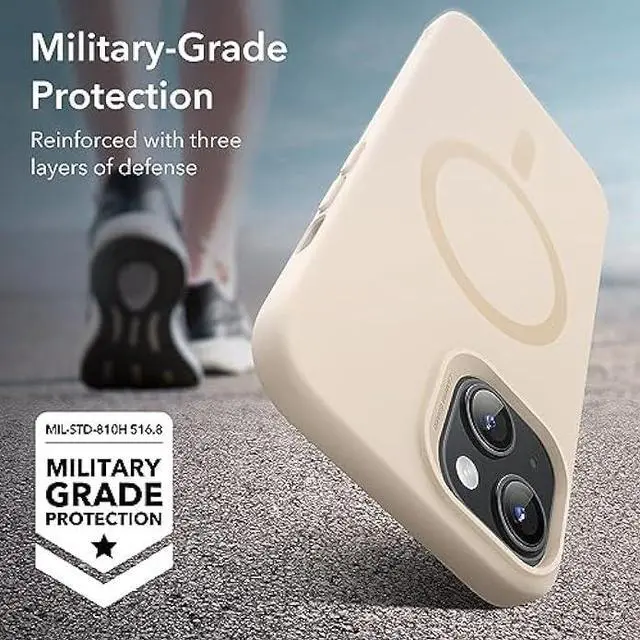 Alt view image 4 of 5 - ESR for iPhone 15 Plus Case with MagSafe, Supports Magnetic Charging, Slim Liquid Silicone Case, Shock Absorbing, Screen and Camera Protection, Cloud Series, Light Tan
