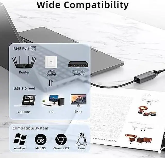 Alt view image 6 of 6 - WALNEW USB 3.0 Ethernet Adapter, 1000Mbps Gigabit USB LAN Network Adapter, USBA Male to RJ45 Female Cable Converter for Mac,MacBook Pro/Air,Surface Pro/Book/Go/Laptop,Chromebook,Dell XPS 15 13