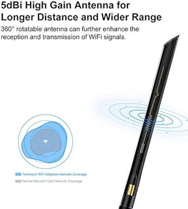 Alt view image 3 of 6 - USB WiFi Adapter 1200Mbps Techkey USB 3.0 WiFi Dongle 802.11 ac Wireless Network Adapter with Dual Band 2.42GHz/300Mbps 5.8GHz/866Mbps 5dBi High Gain Antenna for Desktop Windows XP/Vista / 7-10 Mac