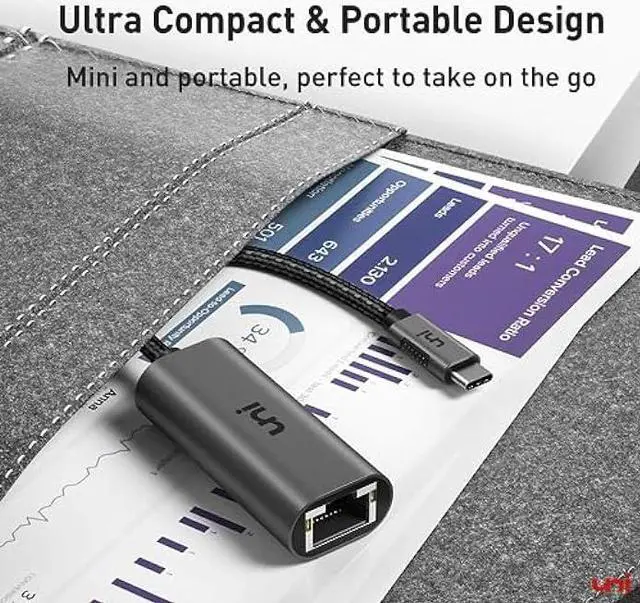 Alt view image 6 of 6 - USB C to Ethernet Adapter, uni Driver Free RJ45 to USB C [Thunderbolt 3/4 Compatible], 1Gbps Type-C Gigabit Ethernet LAN Network Adapter for MacBook Pro/Air, iPhone 15 Pro/Max, Dell XPS, Galaxy S8-S23