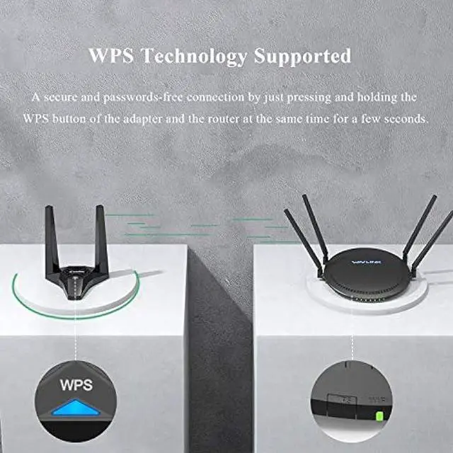 Alt view image 4 of 6 - WAVLINK USB3.0 WiFi Adapter, AC1300Mbps Wireless Network Adapter for Desktop PC, Dual Band 5GHz+2.4GHz WLAN with High Gain 2X 3dBi Antennas for Windows XP/Vista/7/8/8.1/10/11 MacOS 10.7-10.15