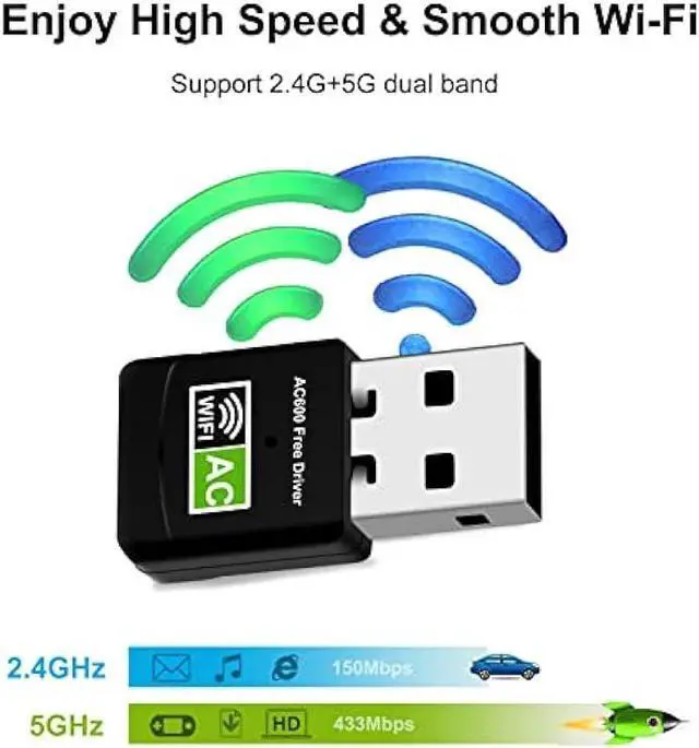 Alt view image 2 of 6 - AC600 USB WiFi Adapter for PC, Driver Free Wireless Network Adapter for Desktop Laptop, 5G/2.4G Dual Band High Speed Mini WiFi Dongle Stick, Compatible with Windows 11/10/8.1/8/7/XP/Vista