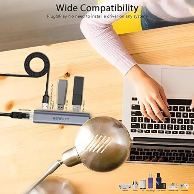 Alt view image 3 of 6 - USB to Ethernet Adapter, 4-in-1 Portable Data Hub USB Splitter USB 3.0 Expander with RJ45 Gigabit Ethernet LAN Network Adapter Support Windows 10,8.1,Mac OS, Surface Pro,Linux,Chromebook and More