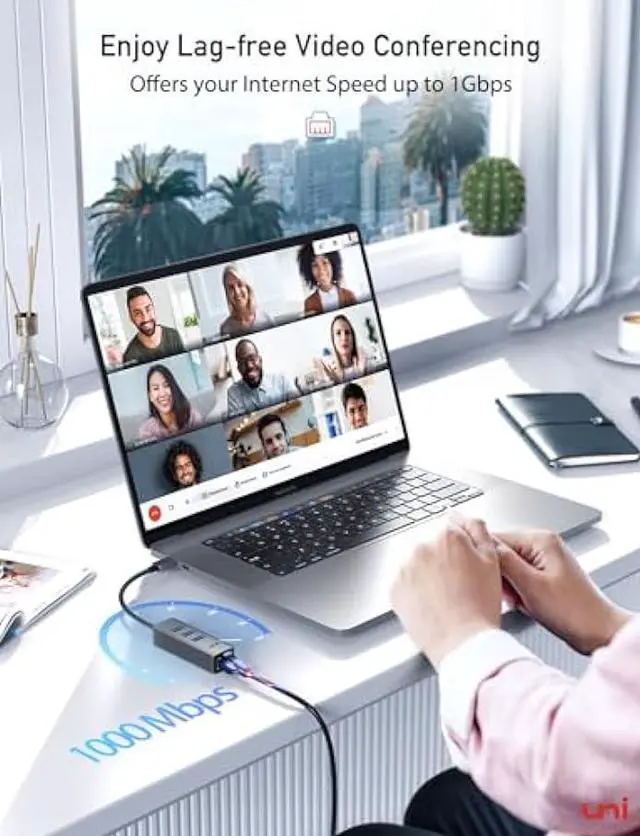 Alt view image 2 of 6 - uni USB C Ethernet Adapter, USB C HUB Ethernet 1Gbps with USB 3.0 [Driver Free] for Hard Drive Keyboard Mouse, Compatible with MacBook Pro/Air, iPad Pro/Air, iMac, Chromebook, Galaxy, XPS etc