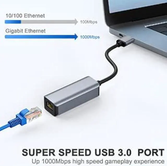 Alt view image 2 of 6 - USB to Ethernet Adapter, Vilcome USB 3.0 to 100/1000 Gigabit Ethernet LAN Network Adapter, Driver Free RJ45 Internet Adapter Compatible with MacBook Surface Pro Laptop PC