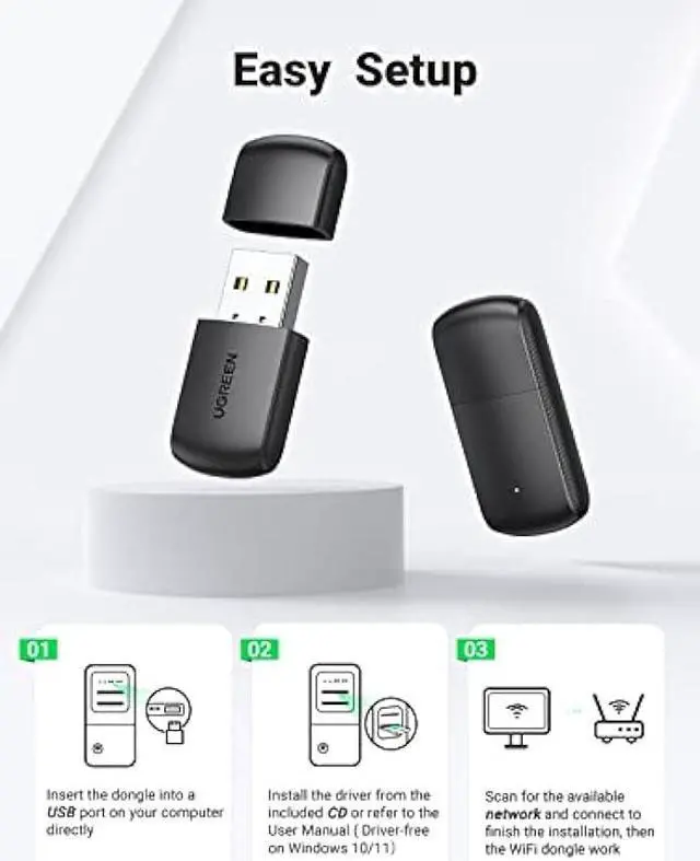Alt view image 4 of 5 - UGREEN AC650 USB WiFi Adapter for Desktop PC 5G 2.4G Dual Band WiFi Dongle Mini Wireless USB Computer Network Adapter Compatible with Windows 11 10 8.1 8 7