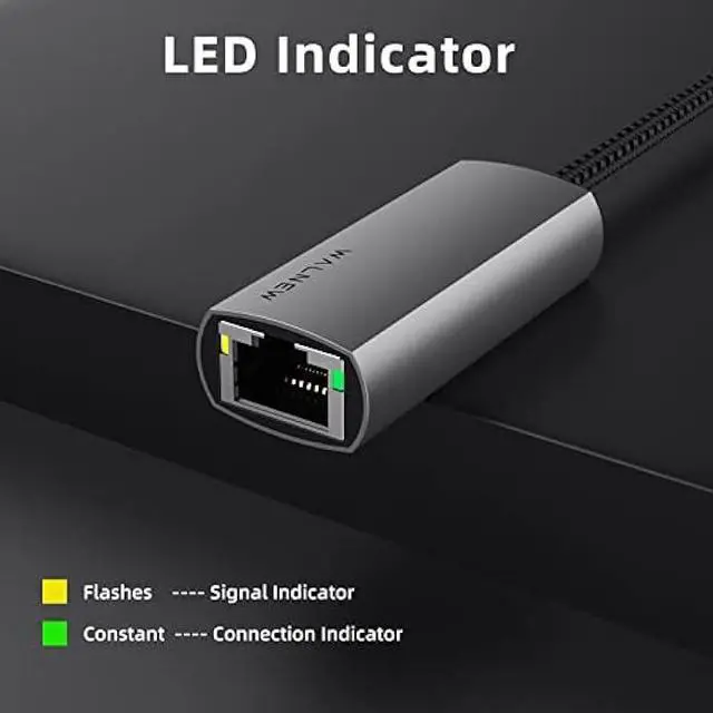 Alt view image 6 of 6 - USB-C to Ethernet Adapter, WALNEW USBC to RJ45 Lan Adapter, Gigabit Cat Network Cable Converter to Type C Thunderbolt 3 for Mac,MacBook Pro/Air,iPad 10th,Dell XPS,Chromebook,Surface,Samsung Galaxy Tab