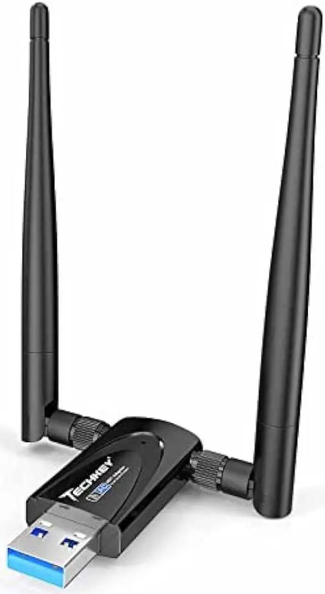 Main image of Wireless USB WiFi Adapter for Desktop PC, Techkey AC1300Mbps Network Dongle with Dual Band 2.4GHz/400Mbps 5GHz/867Mbps 5dBi High Gain Antenna for Laptop Computer Compatible Windows 11/10/8.1/8/7