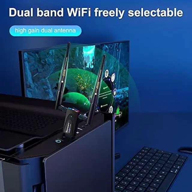 Alt view image 4 of 7 - Wireless USB WiFi Adapter for Desktop PC, Techkey AC1300Mbps Network Dongle with Dual Band 2.4GHz/400Mbps 5GHz/867Mbps 5dBi High Gain Antenna for Laptop Computer Compatible Windows 11/10/8.1/8/7