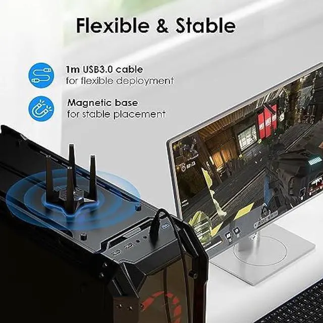 Alt view image 4 of 6 - USB WiFi Adapter for Desktop PC, AC1900 WiFi Adapter Dual Band Wireless Network Adapter with 2.4GHz/5GHz High Gain Antennas, MU-MIMO, Supports Windows 11/10/8.1/8/7, XP, Mac OS 10.7-10.15