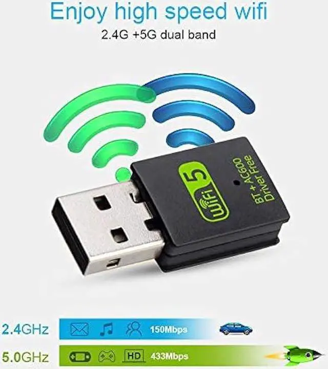 Alt view image 4 of 7 - USB WiFi Bluetooth Adapter, 600Mbps Dual Band 2.4/5Ghz Wireless Network External Receiver, Mini WiFi Dongle for PC/Laptop/Desktop
