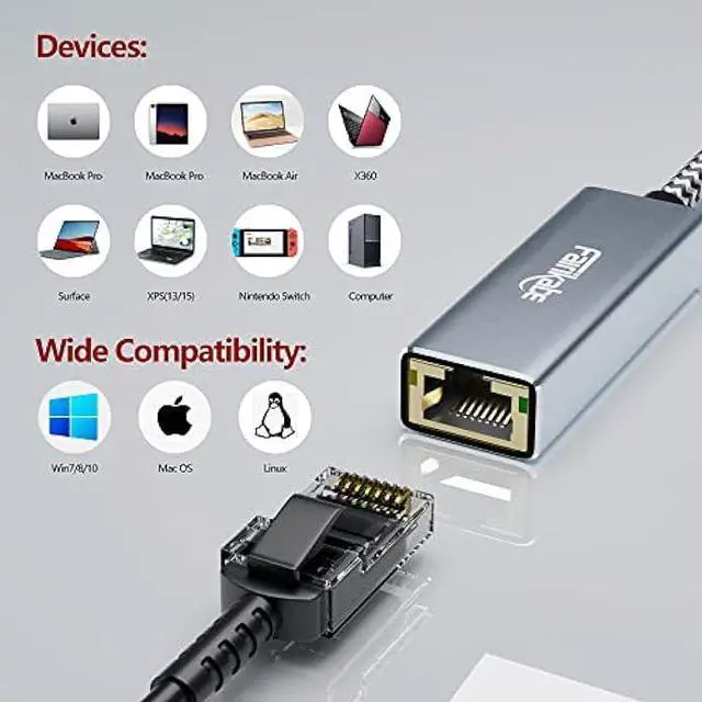 Alt view image 5 of 7 - USB 3.0 to Ethernet Adapter, Fairikabe USB 3.0 to RJ45 Gigabit NIC Network Adapter, USB Computer LAN Card Adapter for Laptop, Nintendo Switch, PC, MacOS, Linux, Windows