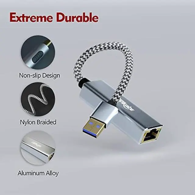 Alt view image 6 of 7 - USB 3.0 to Ethernet Adapter, Fairikabe USB 3.0 to RJ45 Gigabit NIC Network Adapter, USB Computer LAN Card Adapter for Laptop, Nintendo Switch, PC, MacOS, Linux, Windows